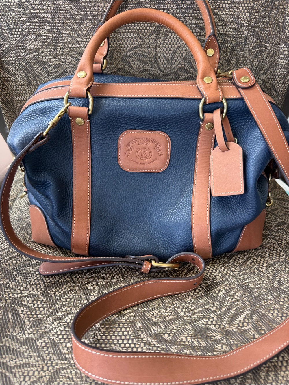 Ghurka Navy and Brown Leather Satchel with Shoulder Strap